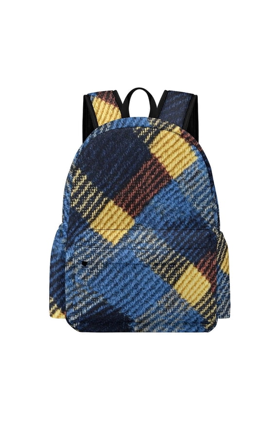Large Capacity Half Print Backpack 11.816.55.9in Multifunctional Zipper Design Convenient Switch Argyle Plaid CornflowerBlue_2