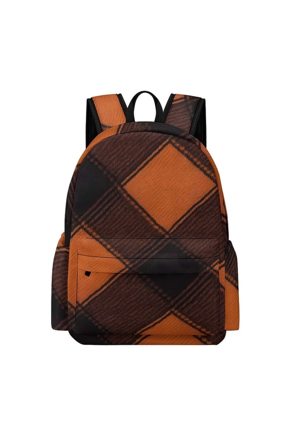 Large Capacity Half Print Backpack 11.816.55.9in Multifunctional Zipper Design Convenient Switch Argyle Plaid DarkOrange_2