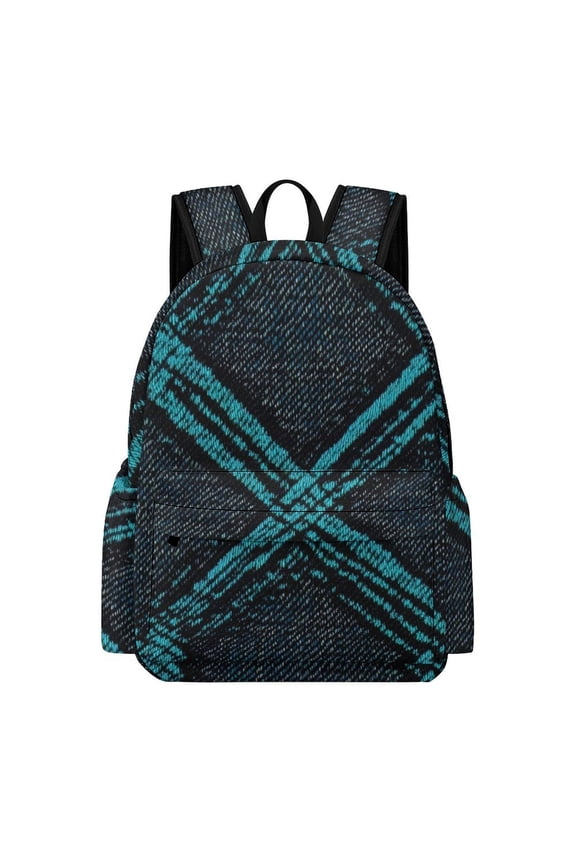 Large Capacity Half Print Backpack 11.816.55.9in Multifunctional Zipper Design Convenient Switch Argyle Plaid DarkTurquoise_2