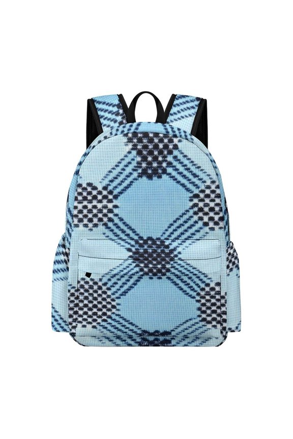 Large Capacity Half Print Backpack 11.816.55.9in Multifunctional Zipper Design Convenient Switch Argyle Plaid LightSkyBlue_49288_2