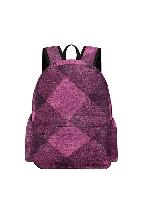 Large Capacity Half Print Backpack 11.816.55.9in Multifunctional Zipper Design Convenient Switch Argyle Plaid Magenta_2