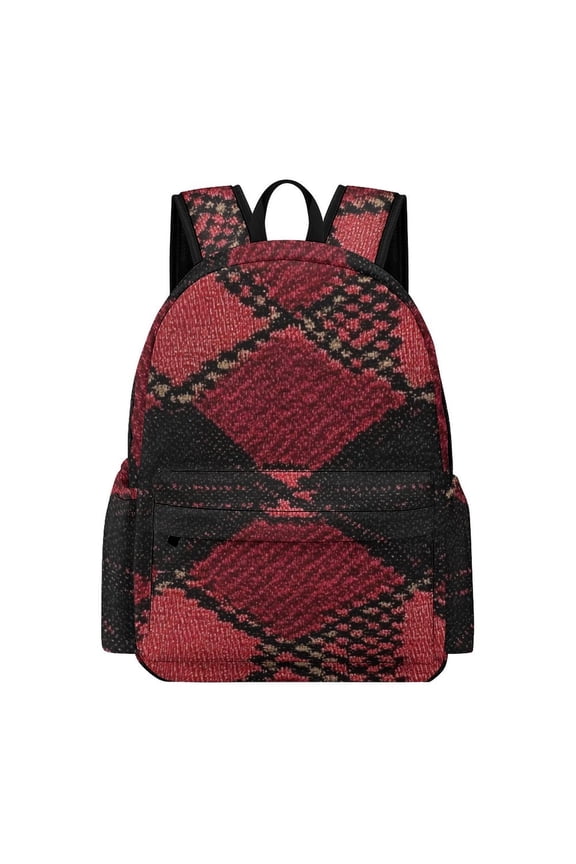 Large Capacity Half Print Backpack 11.816.55.9in Multifunctional Zipper Design Convenient Switch Argyle Plaid Red_1