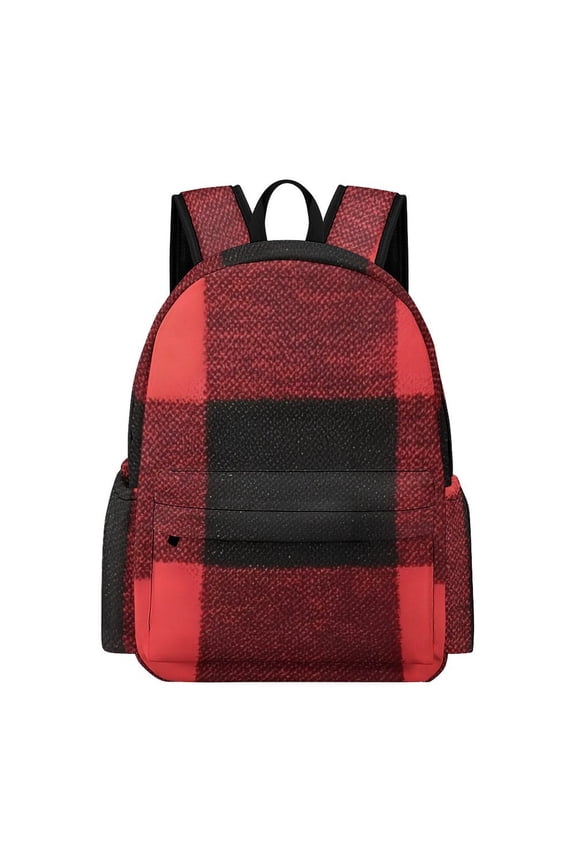 Large Capacity Half Print Backpack 11.816.55.9in Multifunctional Zipper Design Convenient Switch Argyle Plaid Red_2