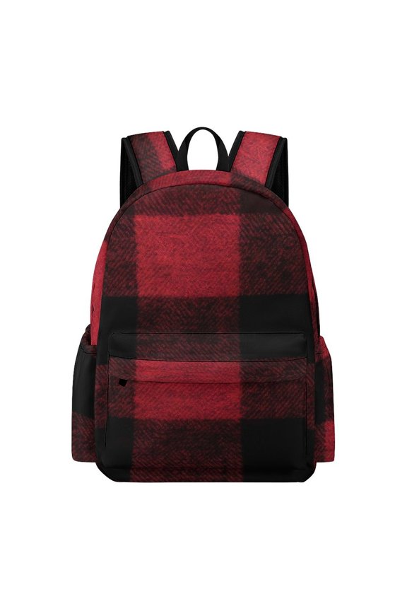 Large Capacity Half Print Backpack 11.816.55.9in Multifunctional Zipper Design Convenient Switch Argyle Plaid Red_3