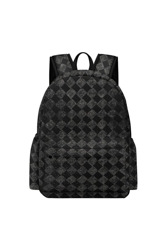Large Capacity Half Print Backpack 11.816.55.9in Multifunctional Zipper Design Convenient Switch Black Houndstooth Vintage Texture_85706_1
