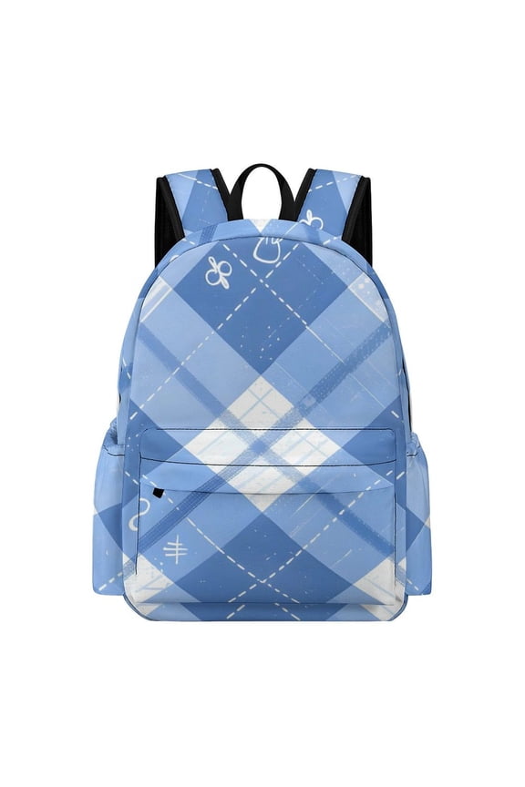 Large Capacity Half Print Backpack 11.816.55.9in Multifunctional Zipper Design Convenient Switch BlueViolet Moroccan Buffalo Plaid Tartan Check Hand-drawn Sketch_1