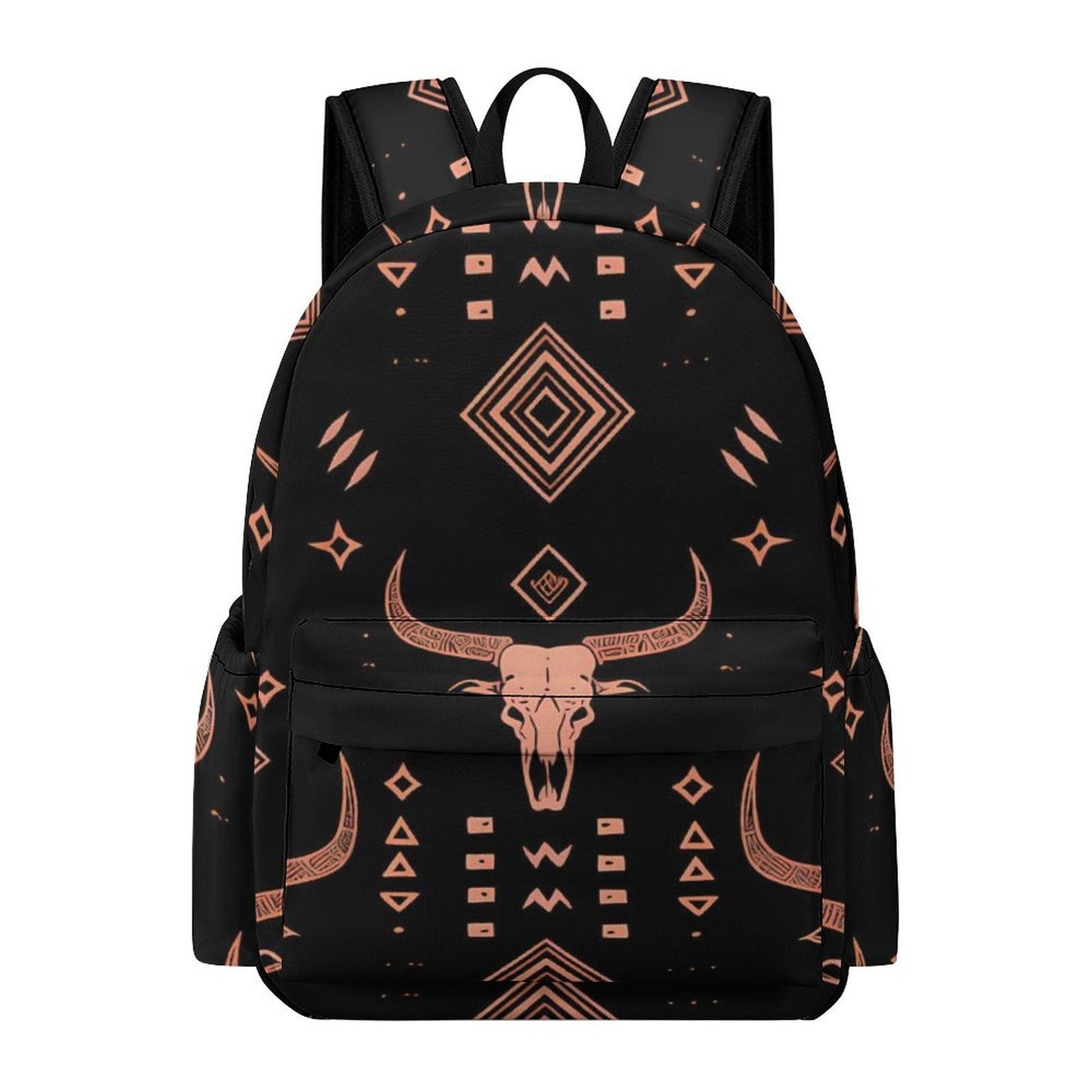 Large Capacity Half Print Backpack 11.8×16.5×5.9in Multifunctional Zipper Design Convenient Switch Bohemian Cow Skull