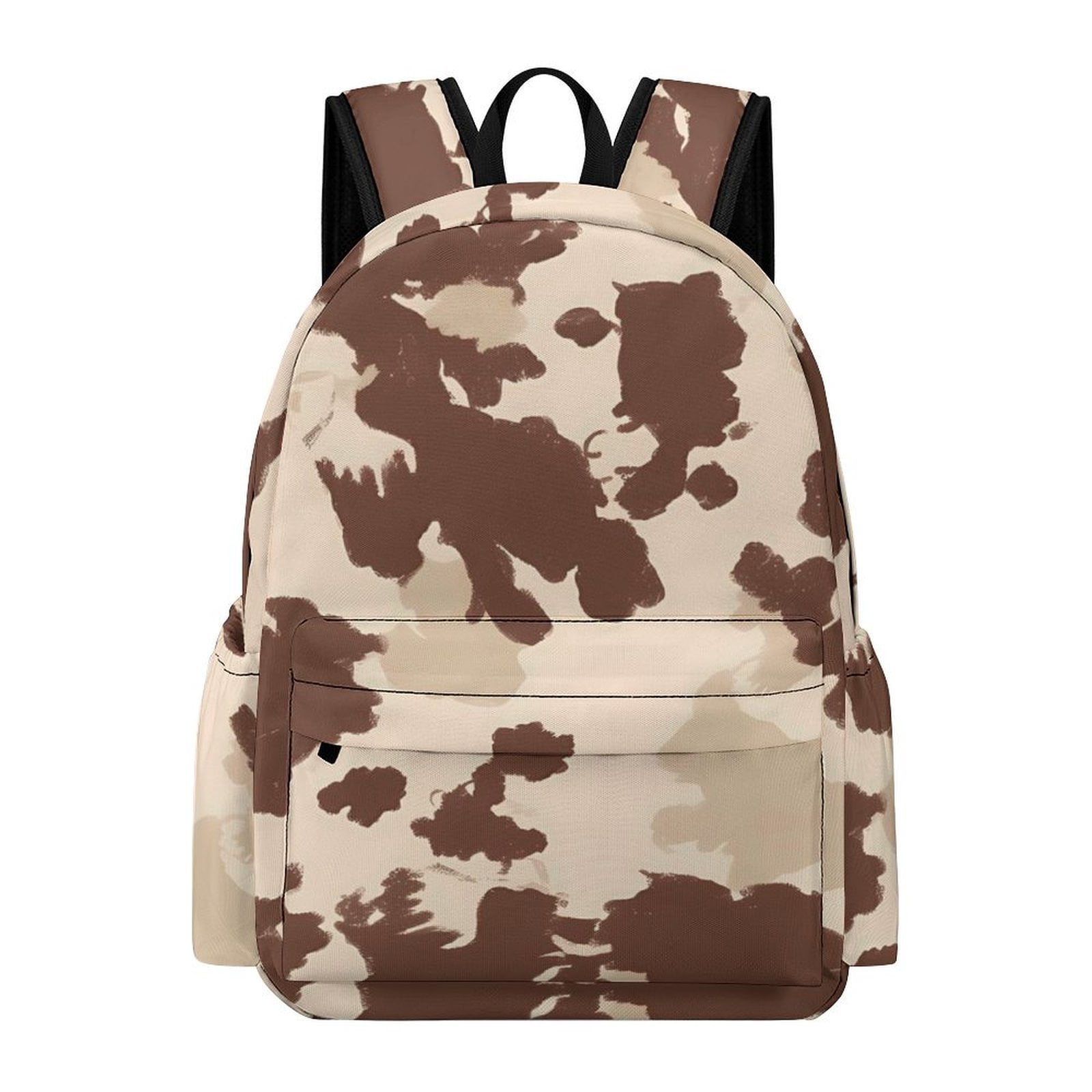 Large Capacity Half Print Backpack 11.8×16.5×5.9in Multifunctional Zipper Design Convenient Switch Brown Cow Pattern
