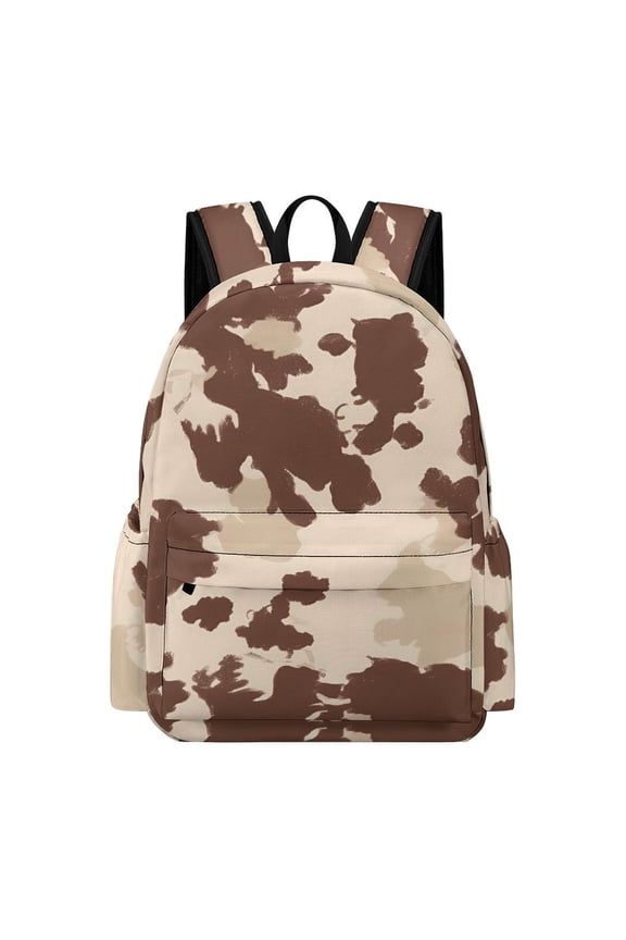 Large Capacity Half Print Backpack 11.816.55.9in Multifunctional Zipper Design Convenient Switch Brown Cow Pattern