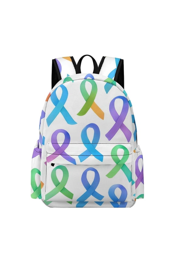 Large Capacity Half Print Backpack 11.816.55.9in Multifunctional Zipper Design Convenient Switch Cancer Awareness Ribbon Pattern - Ombr Flow