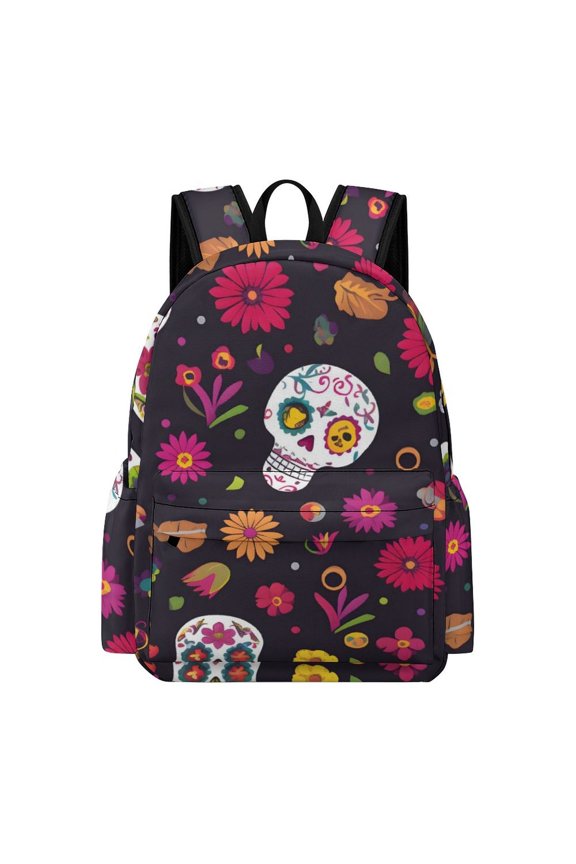 Large Capacity Half Print Backpack 11.816.55.9in Multifunctional Zipper Design Convenient Switch Cute Cartoon Skull Pattern