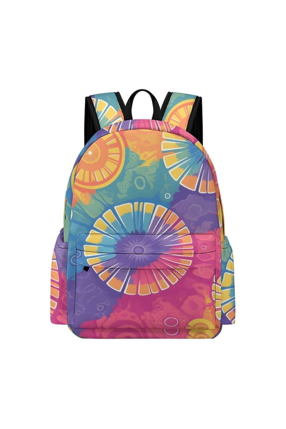 Large Capacity Half Print Backpack 11.816.55.9in Multifunctional Zipper Design Convenient Switch DarkOrchid Tie Dye Background Rainbow Colors Tie-dye Pattern