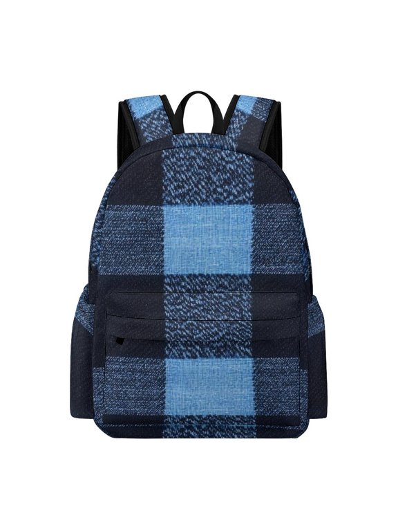 Large Capacity Half Print Backpack 11.816.55.9in Multifunctional Zipper Design Convenient Switch DarkSlateBlue Buffalo Plaid Check Tartan Scotland_1