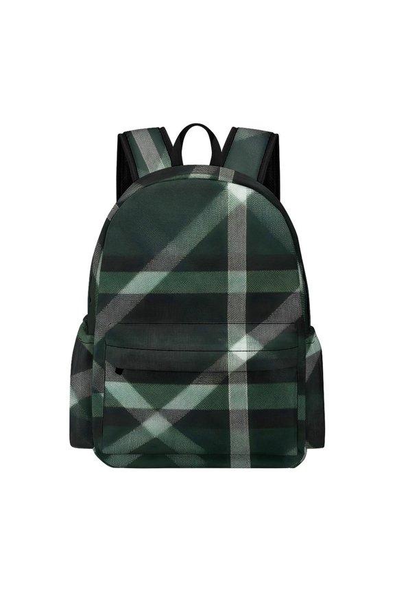 Large Capacity Half Print Backpack 11.816.55.9in Multifunctional Zipper Design Convenient Switch Green Buffalo Plaid Check Tartan Scotland_2