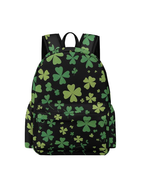 Large Capacity Half Print Backpack 11.816.55.9in Multifunctional Zipper Design Convenient Switch Green Four-leaf Clover