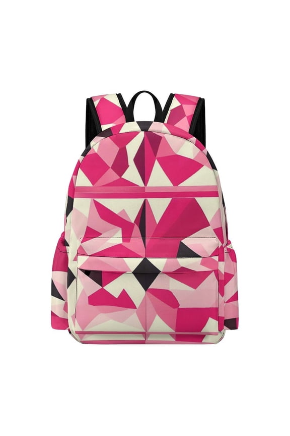 Large Capacity Half Print Backpack 11.816.55.9in Multifunctional Zipper Design Convenient Switch HotPink Geometric Patterns_3