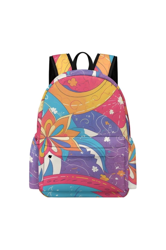Large Capacity Half Print Backpack 11.816.55.9in Multifunctional Zipper Design Convenient Switch IndianRed Tie-dye Background Vibrant Colors And Swirling (2)