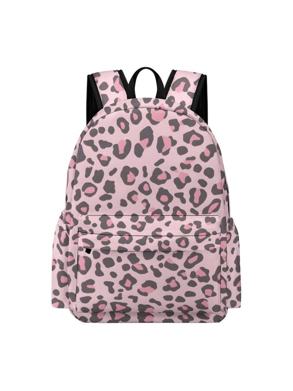 Large Capacity Half Print Backpack 11.816.55.9in Multifunctional Zipper Design Convenient Switch Leopard Skin Print Style Pink_1
