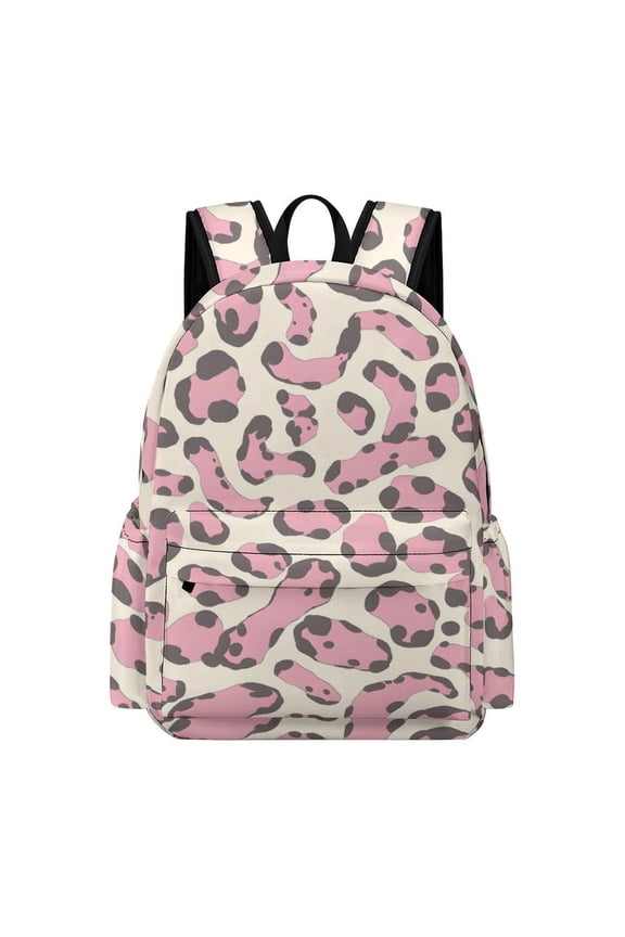 Large Capacity Half Print Backpack 11.816.55.9in Multifunctional Zipper Design Convenient Switch Leopard Skin Print Style Pink_4