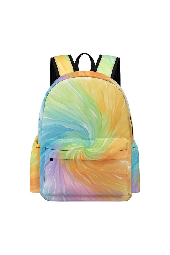 Large Capacity Half Print Backpack 11.816.55.9in Multifunctional Zipper Design Convenient Switch LightGreen Tie Dye Background Rainbow Colors