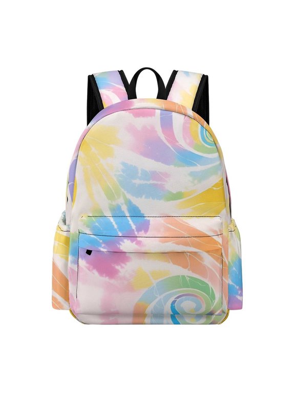 Large Capacity Half Print Backpack 11.816.55.9in Multifunctional Zipper Design Convenient Switch LightGrey Tie-dye Background Vibrant Colors And Swirling (4)