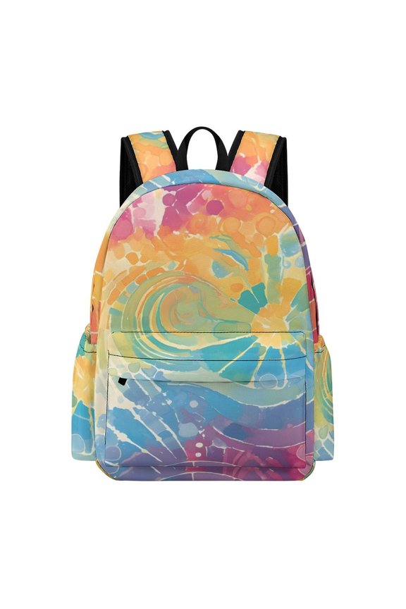 Large Capacity Half Print Backpack 11.816.55.9in Multifunctional Zipper Design Convenient Switch LightGrey Tie-dye Background Vibrant Colors And Swirling