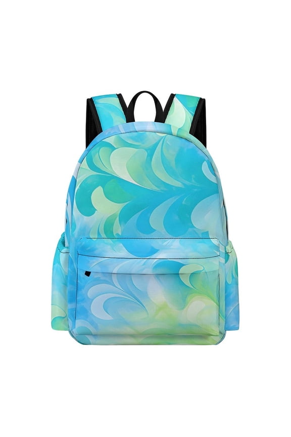 Large Capacity Half Print Backpack 11.816.55.9in Multifunctional Zipper Design Convenient Switch LightSeaGreen Tie-dye Background Vibrant Colors And Swirling (3)