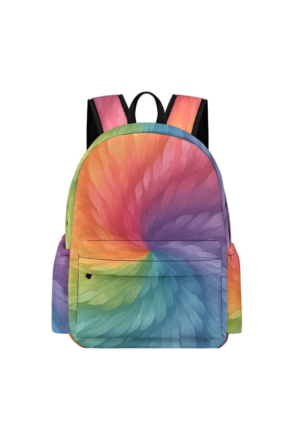 Large Capacity Half Print Backpack 11.816.55.9in Multifunctional Zipper Design Convenient Switch LightSlateGray Tie-dye Background Vibrant Colors And Swirling