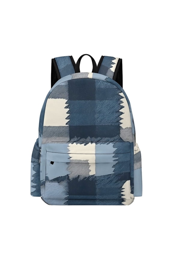 Large Capacity Half Print Backpack 11.816.55.9in Multifunctional Zipper Design Convenient Switch MediumBlue Houndstooth Buffalo Plaid Tartan Check Scotland Hand-drawn Sketch_1