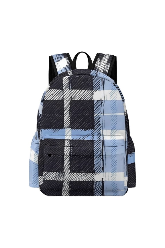 Large Capacity Half Print Backpack 11.816.55.9in Multifunctional Zipper Design Convenient Switch MediumBlue Houndstooth Buffalo Plaid Tartan Check Scotland Hand-drawn Sketch_3