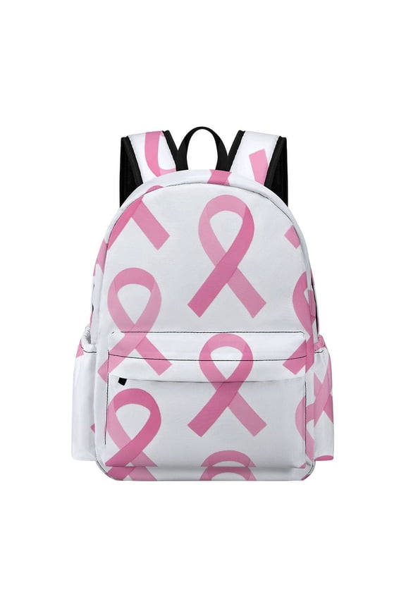 Large Capacity Half Print Backpack 11.816.55.9in Multifunctional Zipper Design Convenient Switch Modern Pink Ribbon Pattern