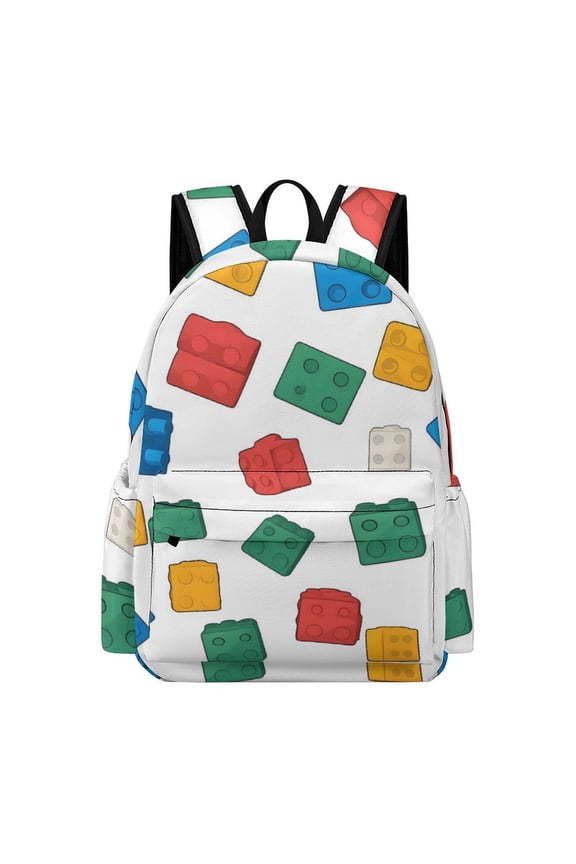 Large Capacity Half Print Backpack 11.816.55.9in Multifunctional Zipper Design Convenient Switch Multicolored Building Block (12)