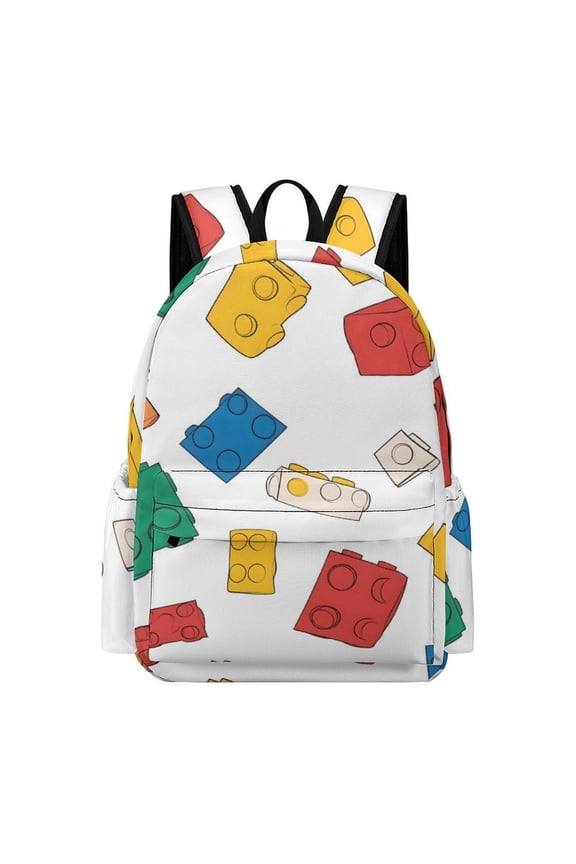 Large Capacity Half Print Backpack 11.816.55.9in Multifunctional Zipper Design Convenient Switch Multicolored Building Block (15)
