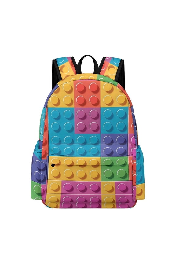 Large Capacity Half Print Backpack 11.816.55.9in Multifunctional Zipper Design Convenient Switch Multicolored Building Block (16)