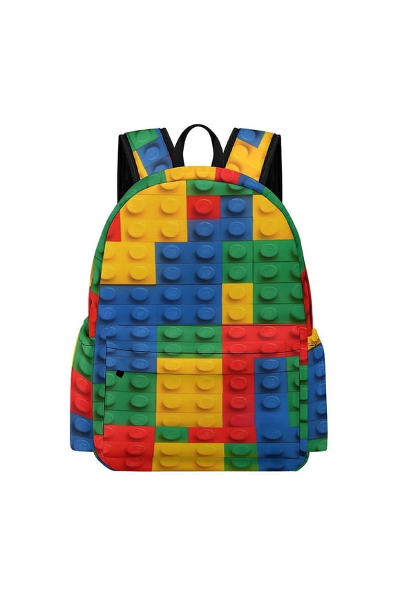 Large Capacity Half Print Backpack 11.816.55.9in Multifunctional Zipper Design Convenient Switch Multicolored Building Block (4)