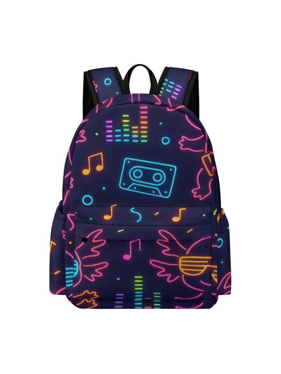 Large Capacity Half Print Backpack 11.816.55.9in Multifunctional Zipper Design Convenient Switch Neon Party Axolotls - 80s Synthwave