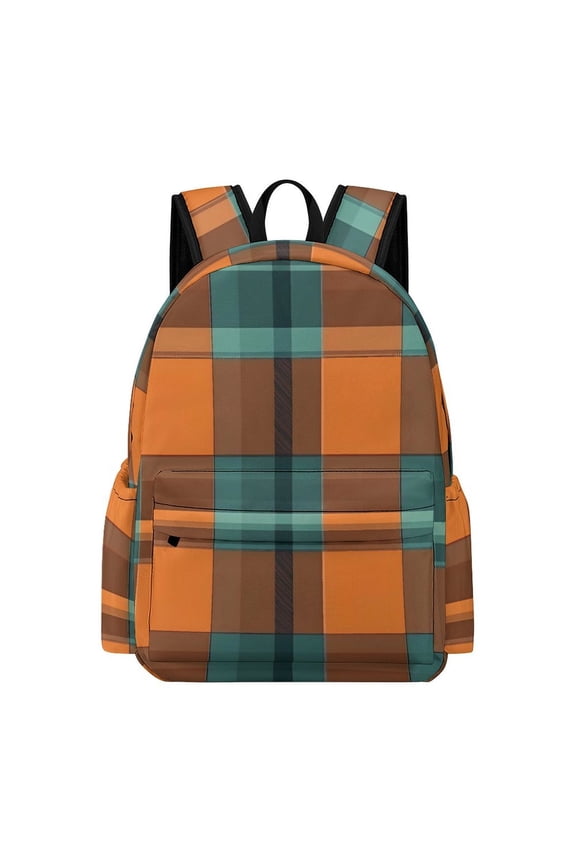 Large Capacity Half Print Backpack 11.816.55.9in Multifunctional Zipper Design Convenient Switch Orange And Blue Checkered Pattern