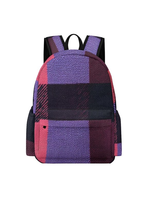 Large Capacity Half Print Backpack 11.816.55.9in Multifunctional Zipper Design Convenient Switch PaleVioletRed Buffalo Plaid Check Tartan Scotland_1