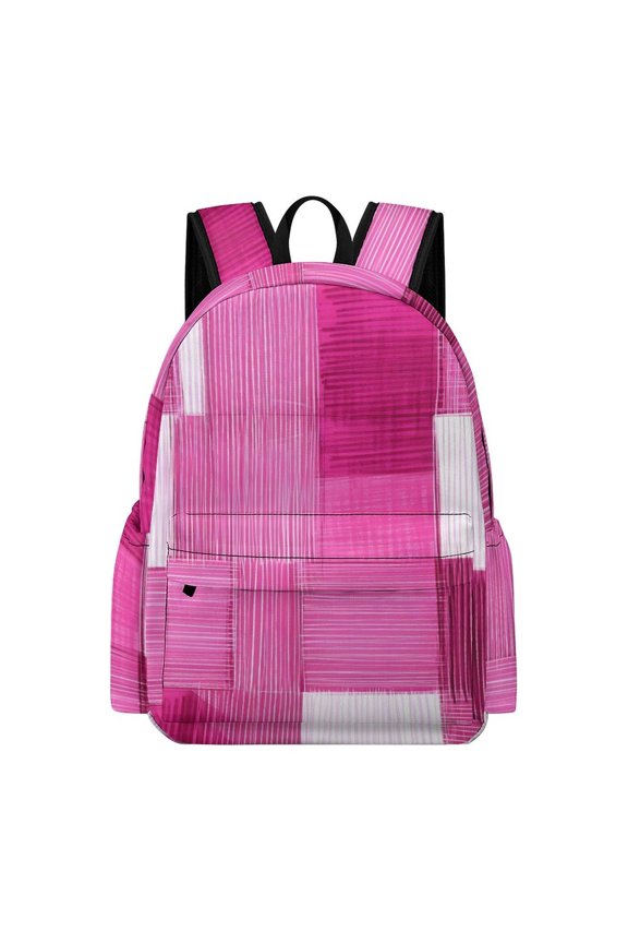 Large Capacity Half Print Backpack 11.816.55.9in Multifunctional Zipper Design Convenient Switch Pink Abstract Houndstooth Hand-drawn Sketch_1