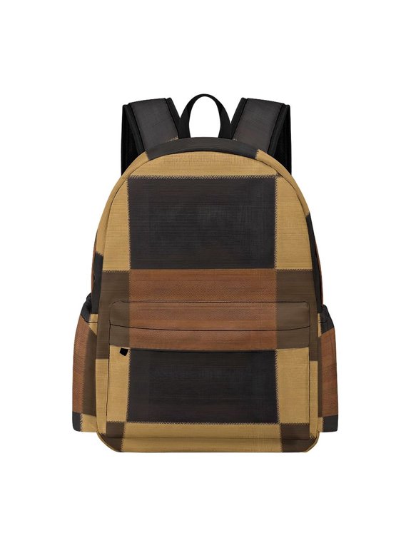 Large Capacity Half Print Backpack 11.816.55.9in Multifunctional Zipper Design Convenient Switch Plaid Fall Camo Brown_4
