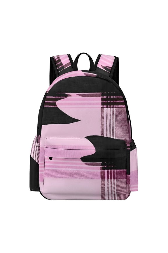 Large Capacity Half Print Backpack 11.816.55.9in Multifunctional Zipper Design Convenient Switch Plaid Fall Camo Pink_2