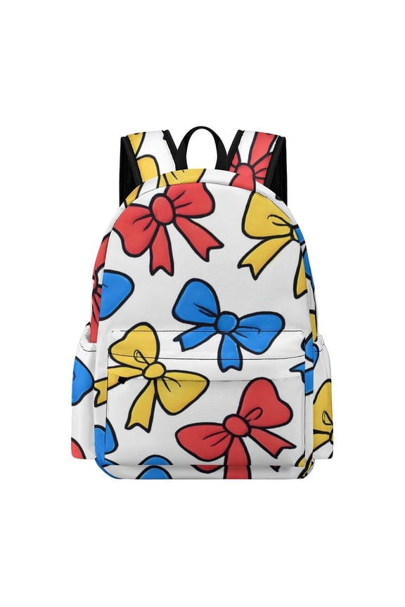 Large Capacity Half Print Backpack 11.816.55.9in Multifunctional Zipper Design Convenient Switch Playful Cartoon Primary Color Ribbon Bow Pattern