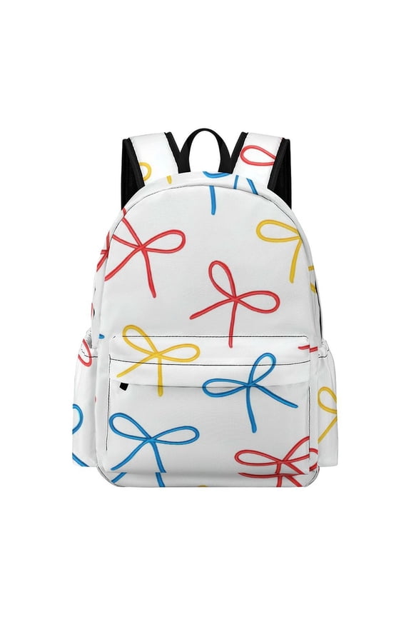 Large Capacity Half Print Backpack 11.816.55.9in Multifunctional Zipper Design Convenient Switch Playful Thin Cartoon Primary Color Ribbon Bow Pattern