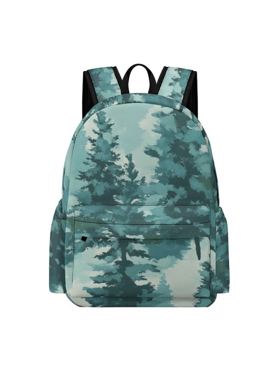 Large Capacity Half Print Backpack 11.816.55.9in Multifunctional Zipper Design Convenient Switch Realistic Forests Camouflage Pattern Conifer PaleTurquoise_4