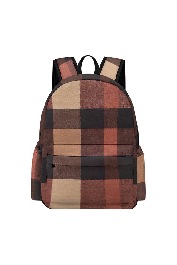 Large Capacity Half Print Backpack 11.816.55.9in Multifunctional Zipper Design Convenient Switch RosyBrown Buffalo Plaid Check Tartan Scotland_2