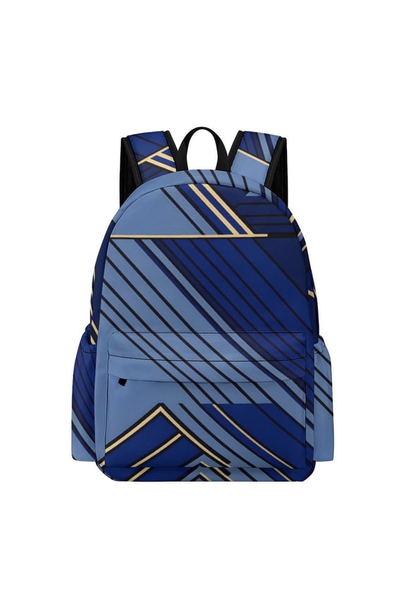 Large Capacity Half Print Backpack 11.816.55.9in Multifunctional Zipper Design Convenient Switch RoyalBlue Geometric Lines_1