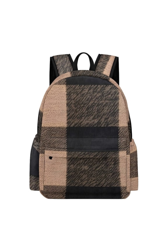 Large Capacity Half Print Backpack 11.816.55.9in Multifunctional Zipper Design Convenient Switch SaddleBrown Buffalo Plaid Check Tartan Scotland_1
