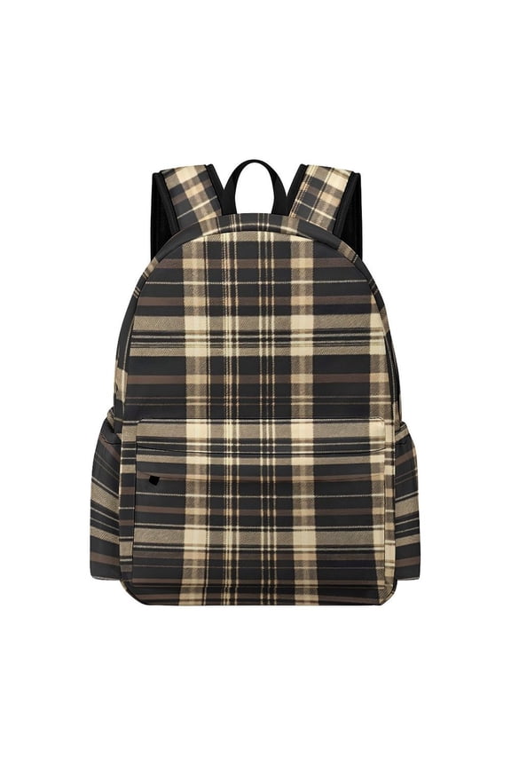 Large Capacity Half Print Backpack 11.816.55.9in Multifunctional Zipper Design Convenient Switch SaddleBrown Buffalo Plaid Check Tartan Scotland_4