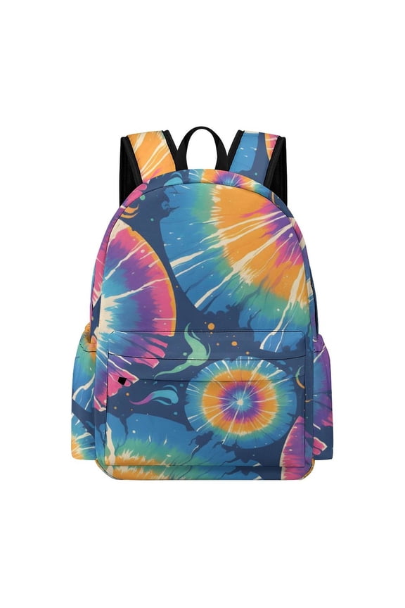 Large Capacity Half Print Backpack 11.816.55.9in Multifunctional Zipper Design Convenient Switch Silver Tie Dye Vibrant Colors And Swirling Patterns