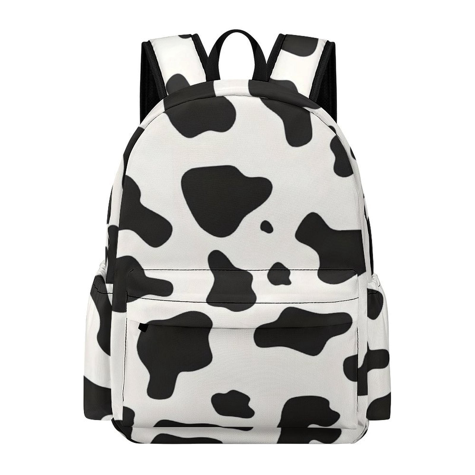 Large Capacity Half Print Backpack 11.8×16.5×5.9in Multifunctional Zipper Design Convenient Switch Simple Cow Print Pattern, Vector Art Style_1
